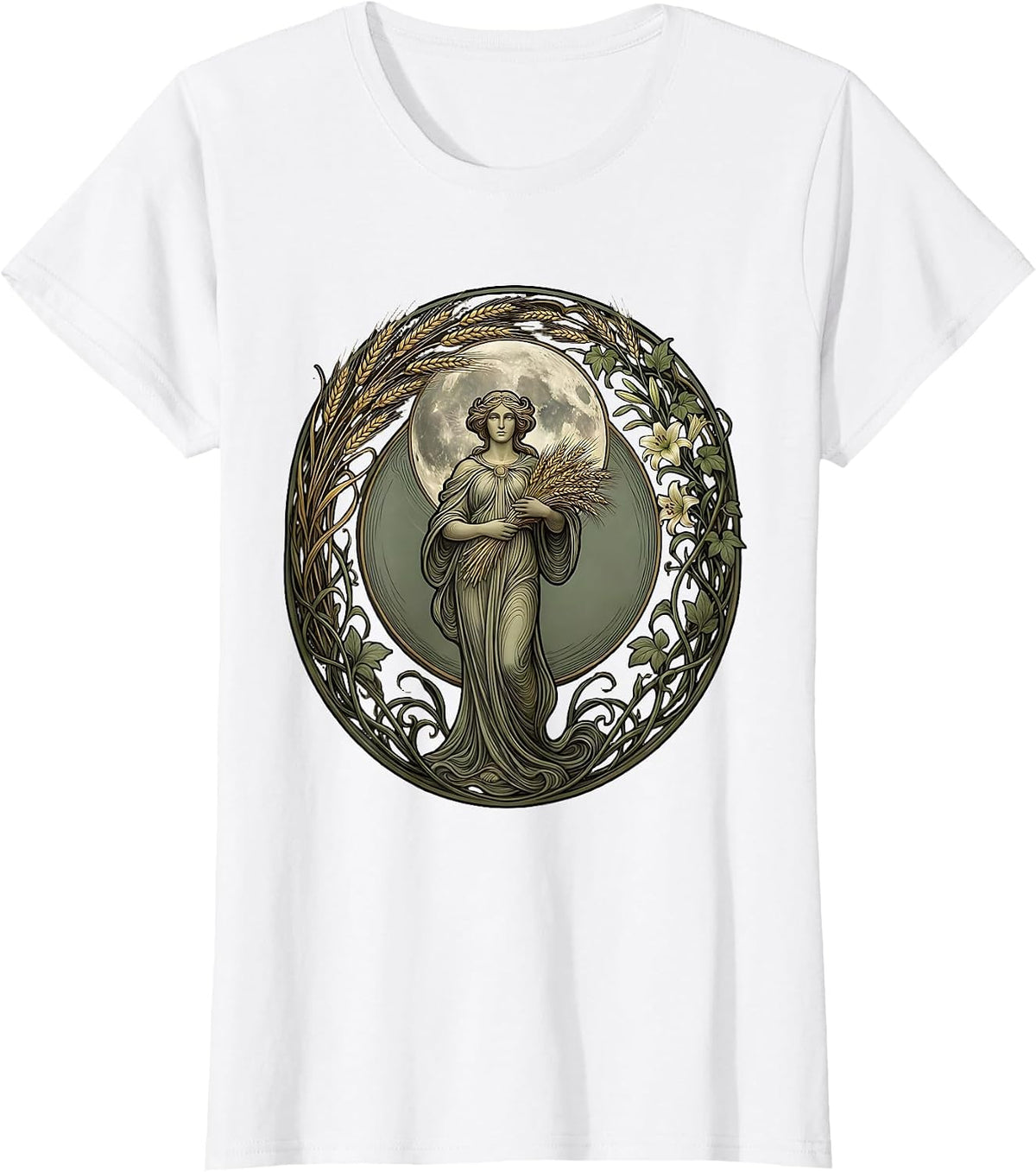 Virgo Harvest Moon Robed Figure Astrology T-Shirt - White