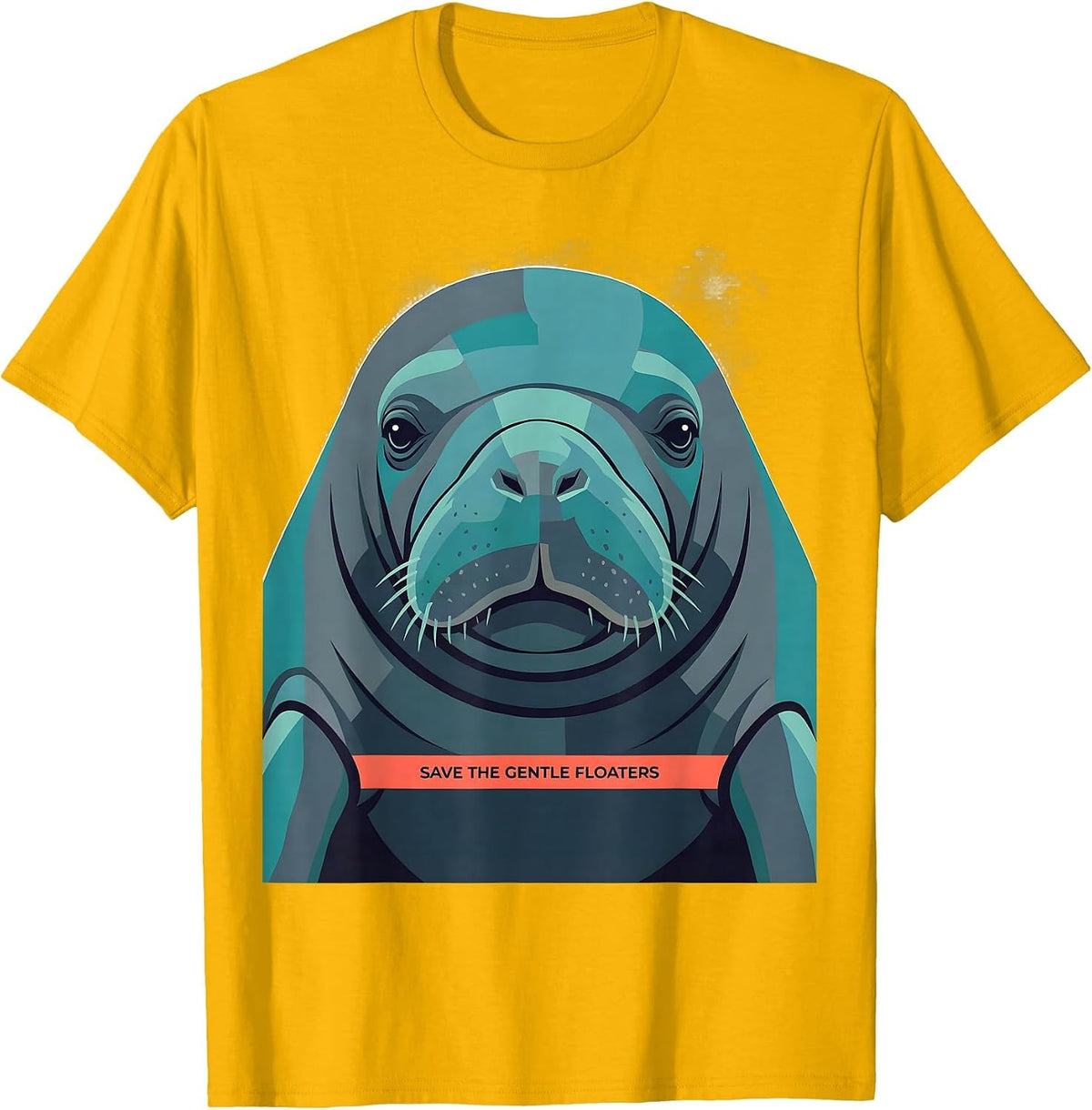 Save The Gentle Floaters Funny Manatee Lover Ocean Animal T-Shirt - Golden Yellow
