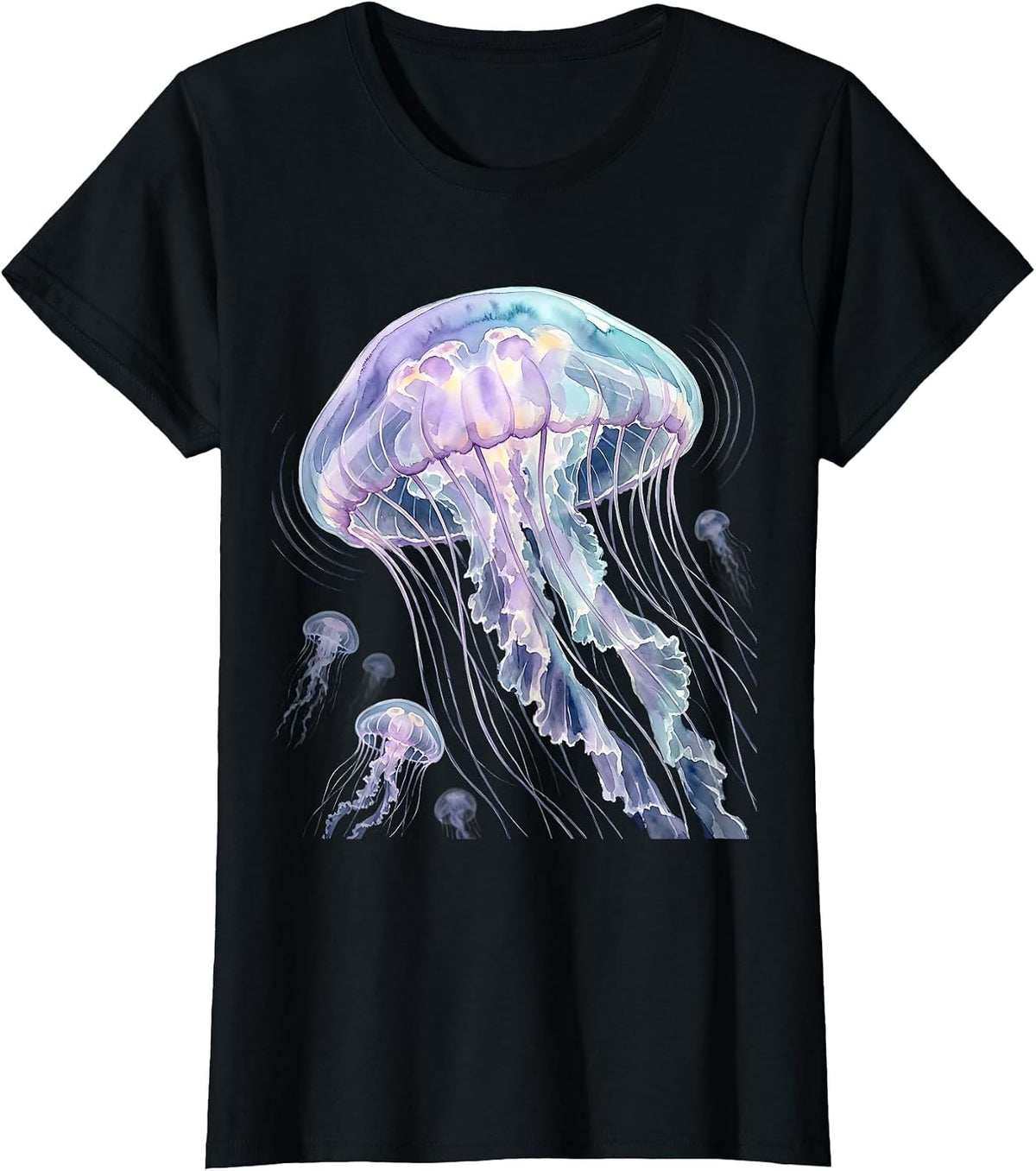 Jellyfish Deep Ocean Glow Illustration T-Shirt - Black