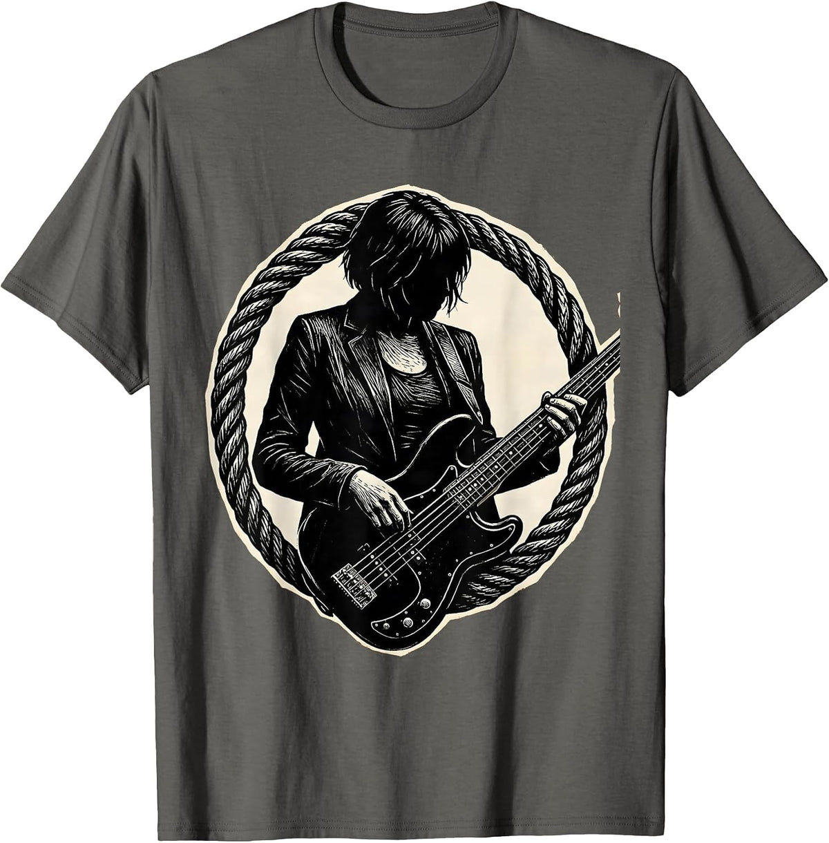 Bassist Wrapped in Guitar Cable Rock Art T-Shirt - Asphalt Grey