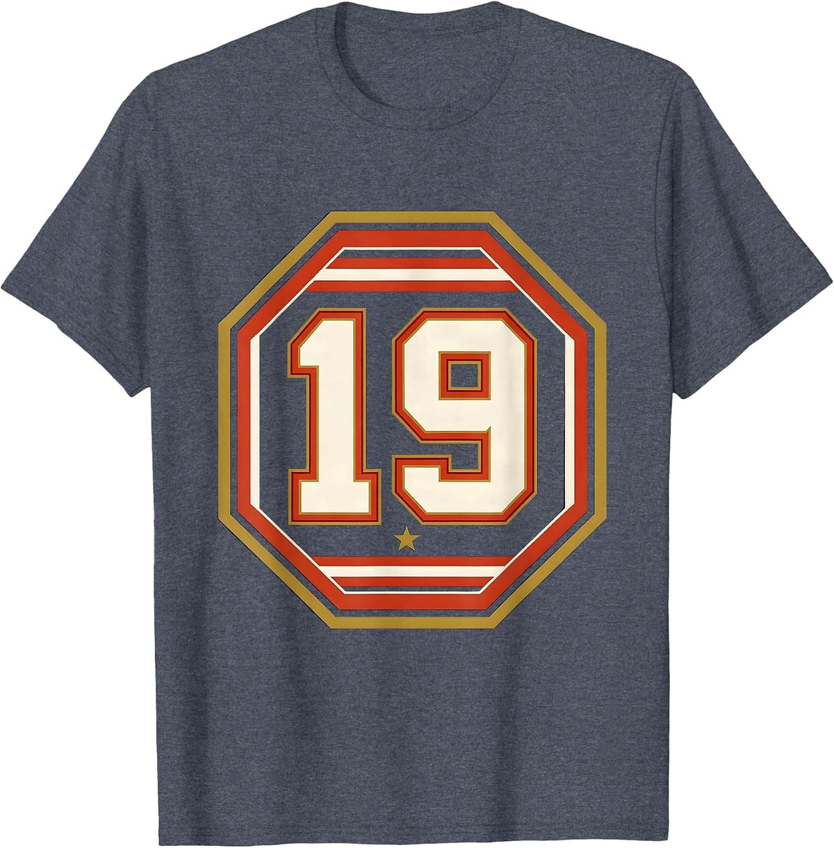 19 Oversized Block Varsity Number Sports Memorial T-Shirt - Heather Blue