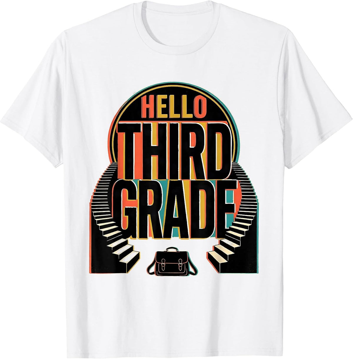 Men's Hello Third Grade Playful Whimsical Kids Teacher Back T-Shirt - White