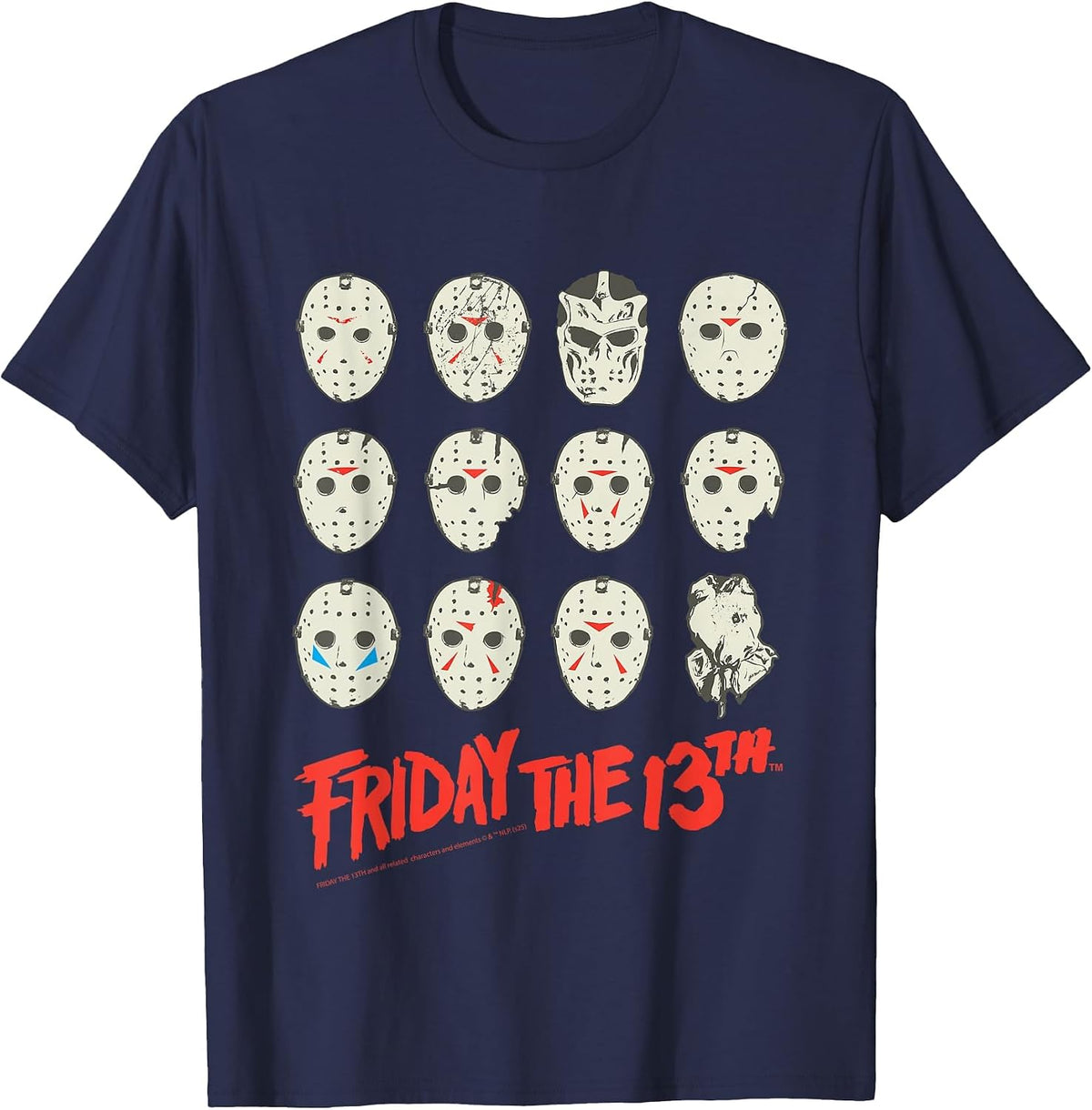 Friday The 13th Halloween Design Masks T-Shirt - Navy Blue