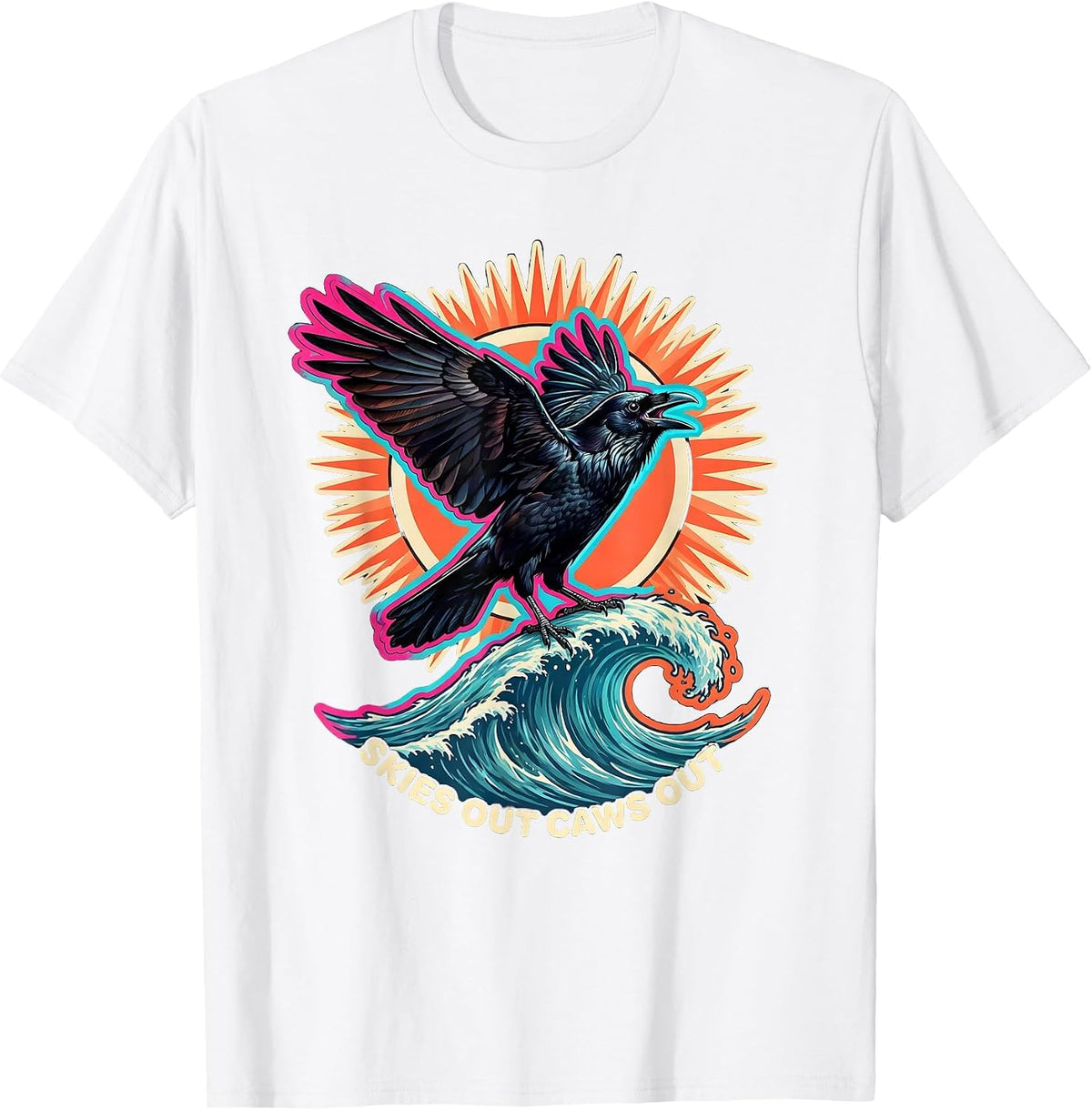 Men's Skies Out Caws Out Crow Bird Lover Design T-Shirt - White