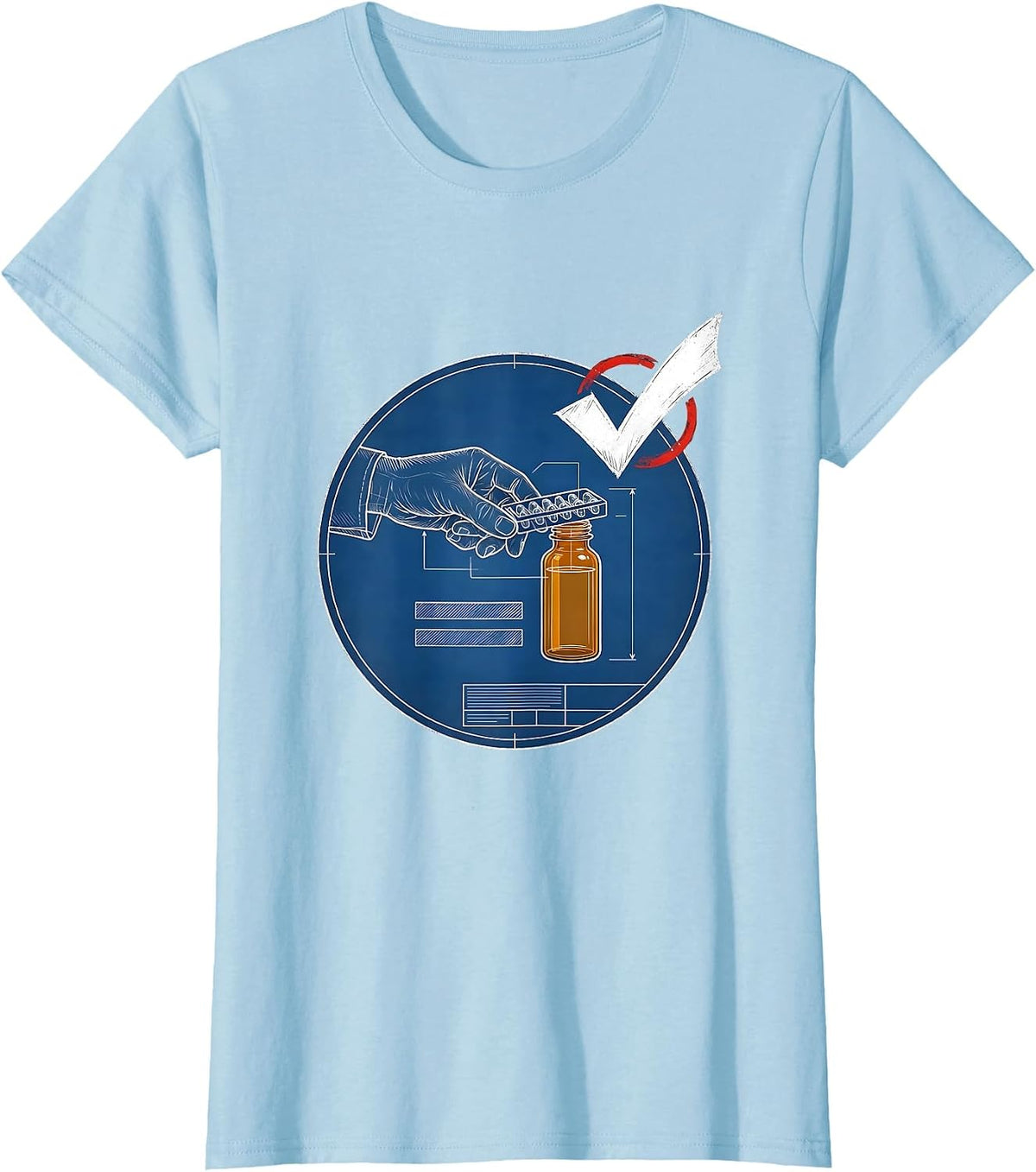 Blueprint Badge Pharmacy Tech Humor Occupational Pride T-Shirt - Baby Blue