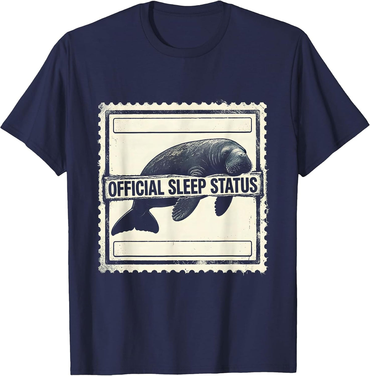 Official Sleep Status Funny Manatee Sea Cow Wildlife Humor T-Shirt - Navy Blue