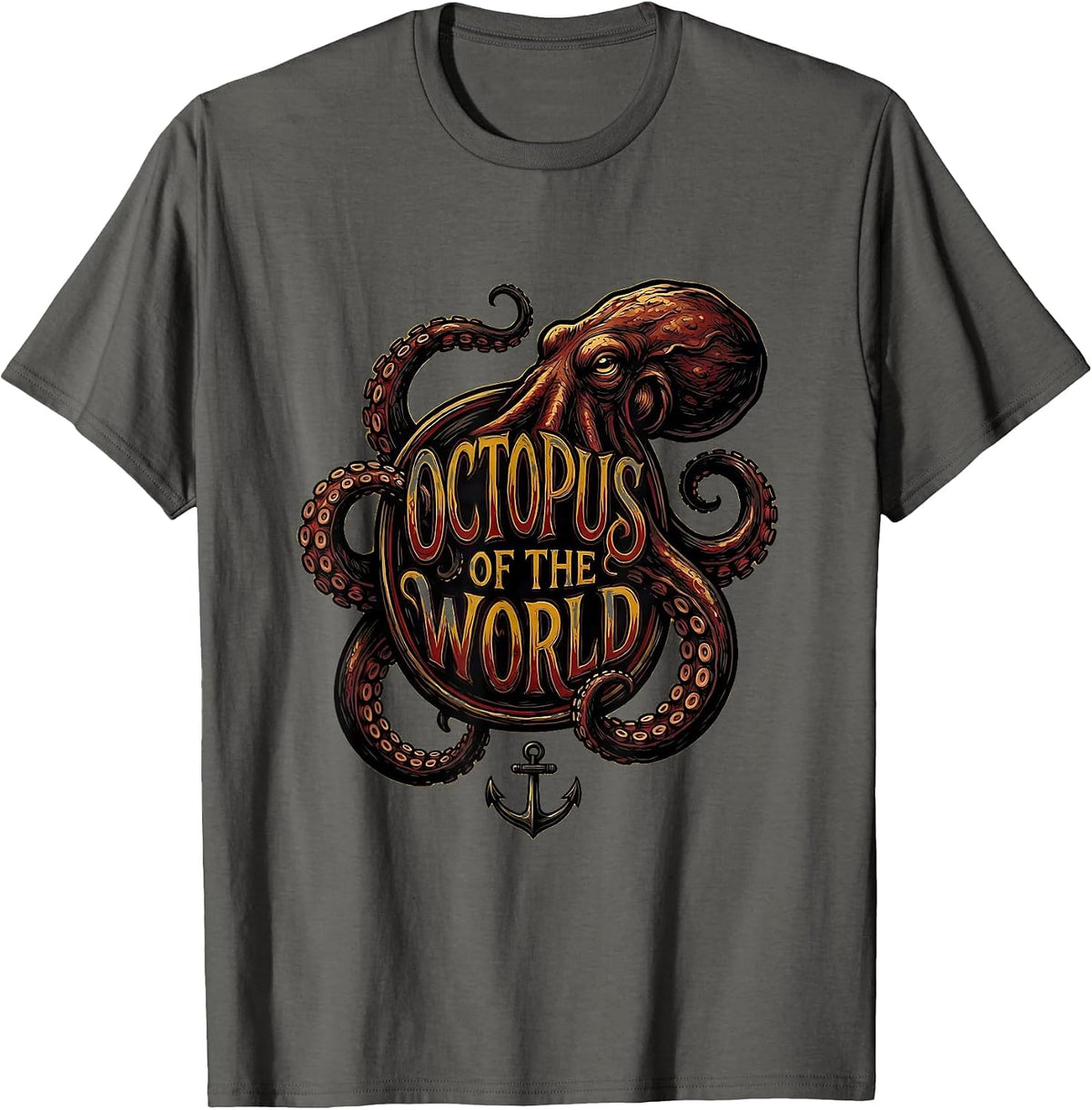Octopus Of The World Tattoo Octopus Lover Ocean Creature Art T-Shirt - Asphalt Grey
