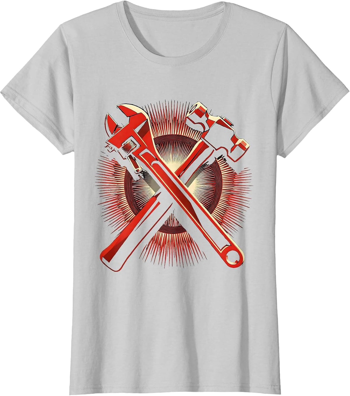 Crossed Wrench and Hammer Mechanic Graphic T-Shirt - Silver Grey