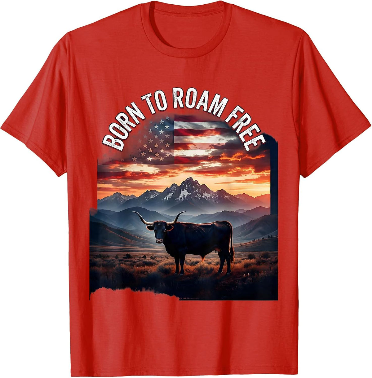 Men's Born to Roam Free Cow Lover Design T-Shirt - Red