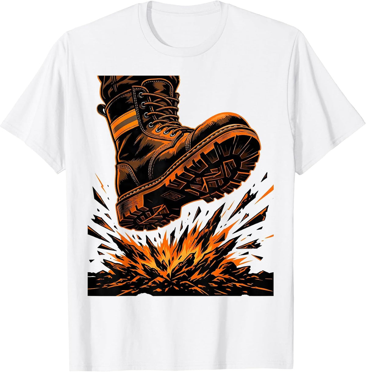 Men's Firefighter Boot Stomping Embers Graphic Tee T-Shirt - White