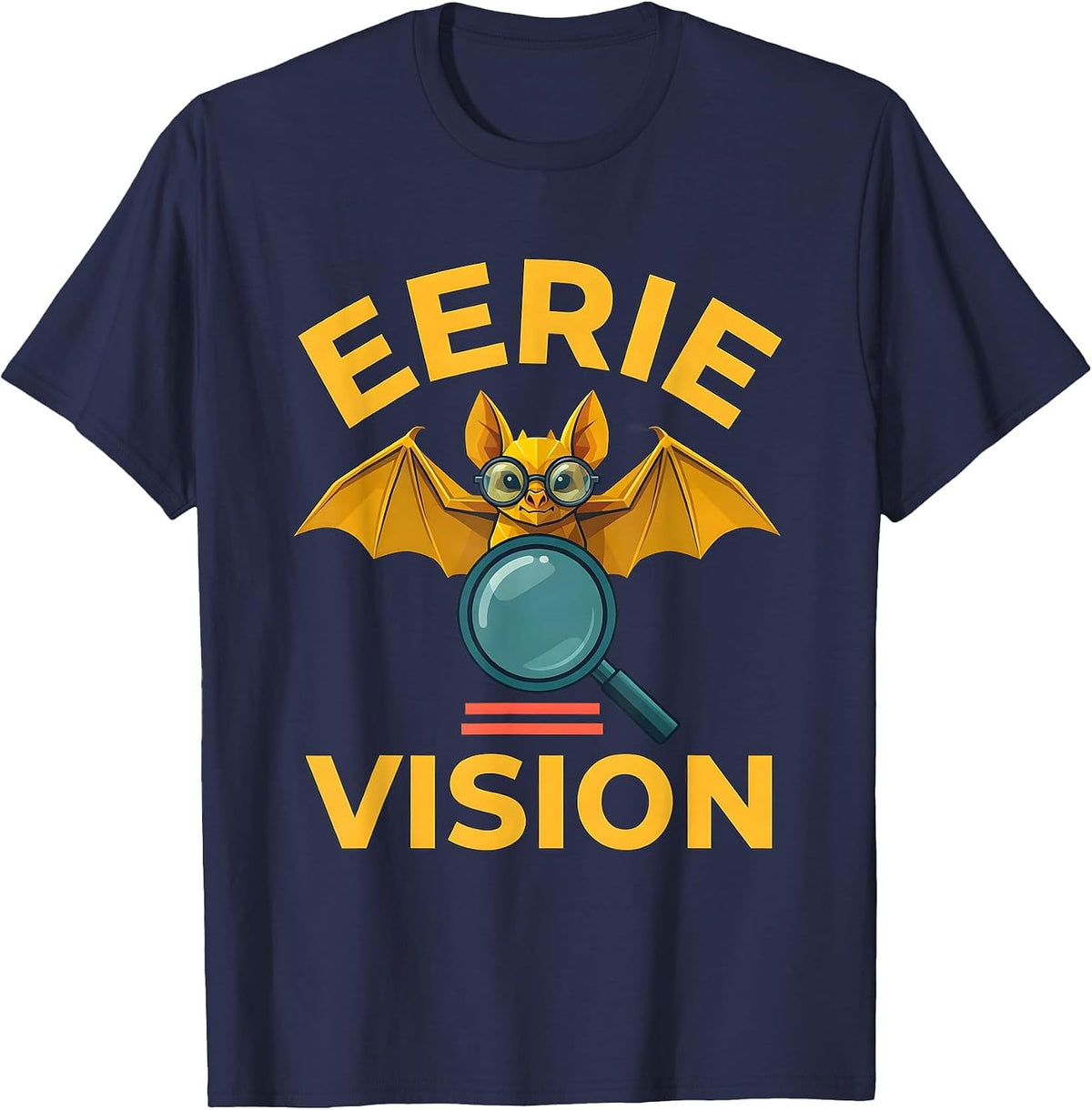 Men's Eerie Vision Flat Vector Halloween Optometrist Eye Doctor T-Shirt - Navy Blue