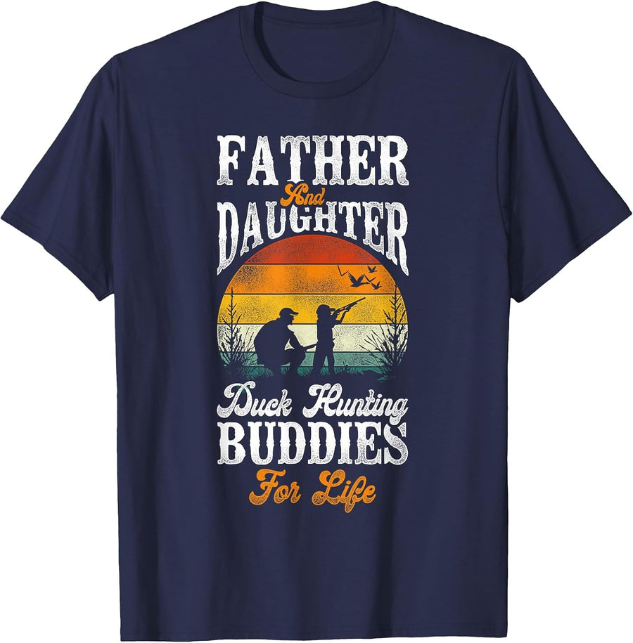 Duck Hunting Hunter Dad Daughter Vintage Father and Daughter T-Shirt - Navy Blue