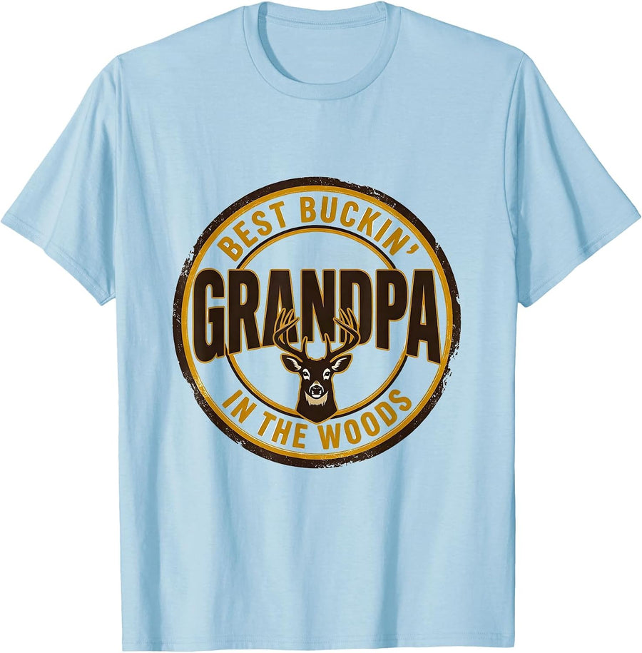 Men's Best Buckin' Grandpa In The Woods Funny Hunting Dad Gift T-Shirt - Baby Blue