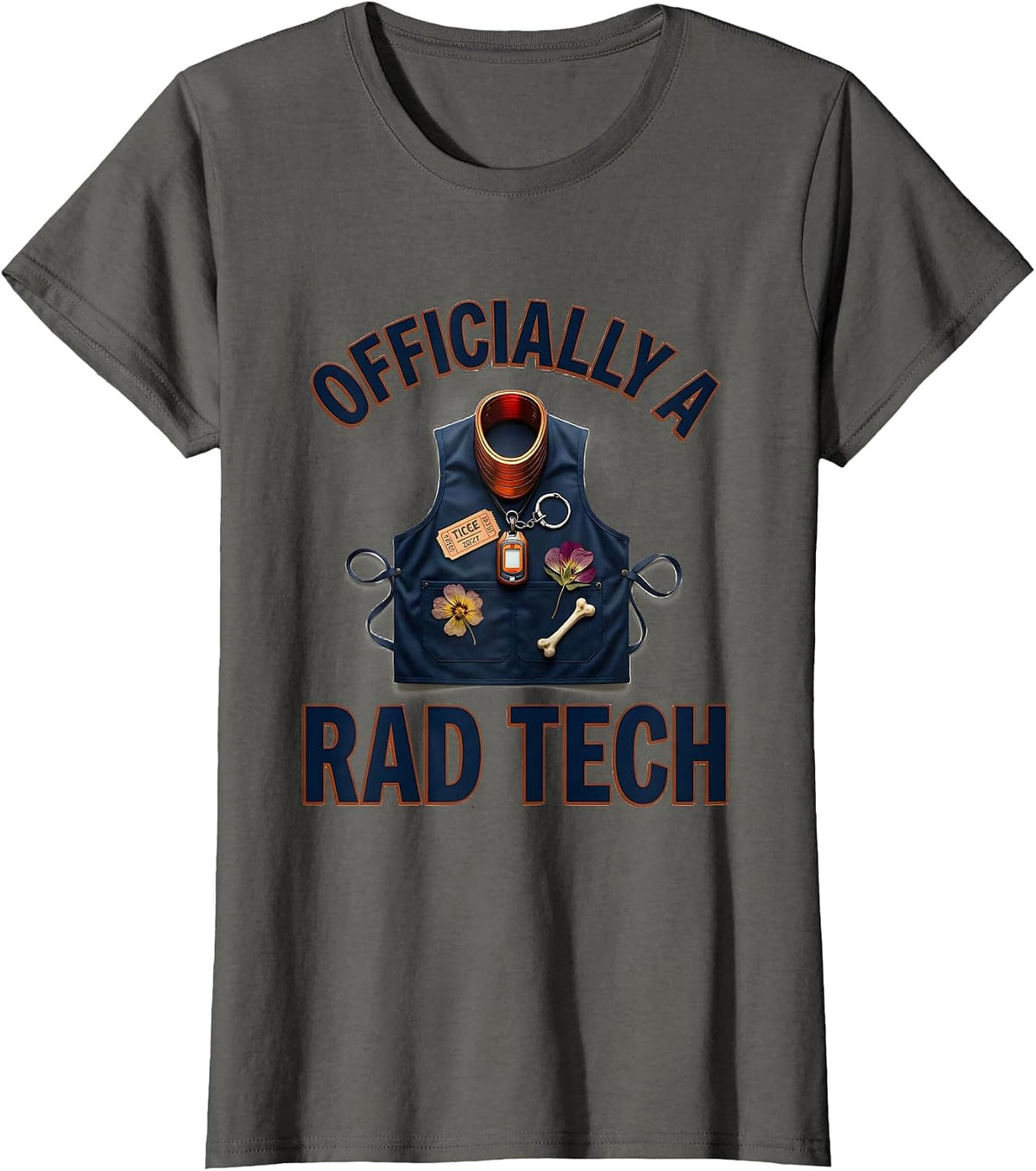 Women's Officially A Rad Tech Funny Radiologic Technologist X-Ray CT T-Shirt - Asphalt Grey