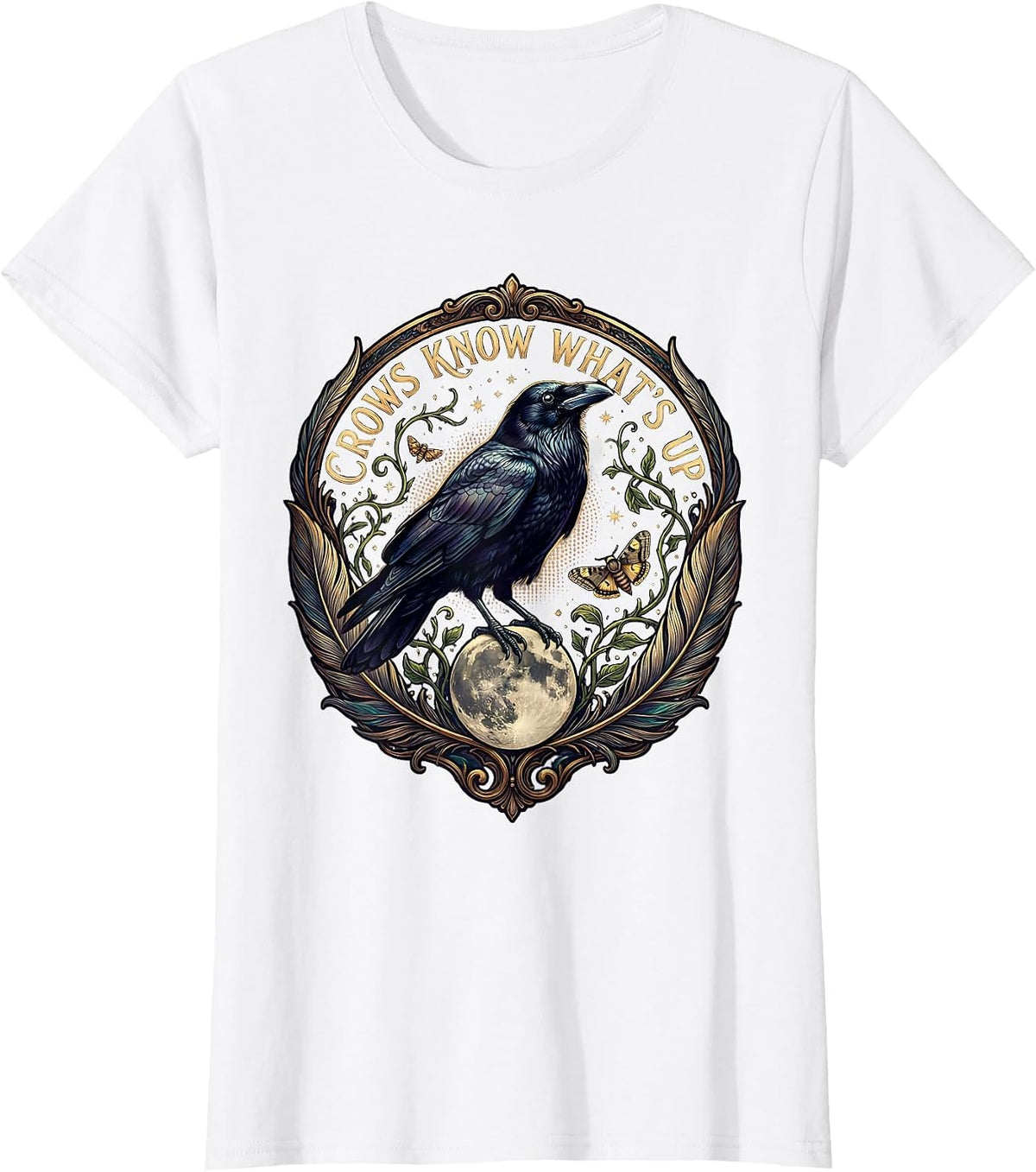 Women's Crows Know Whats Up Funny Crow Design T-Shirt - White