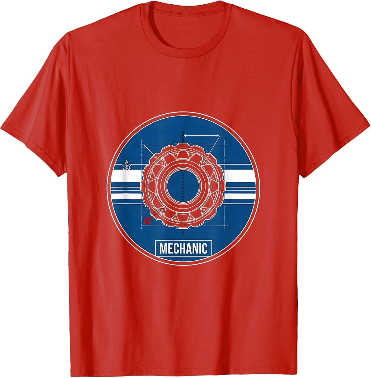 Men's Mechanic Technical Blueprint American Flag Oilfield Worker T-Shirt - Red