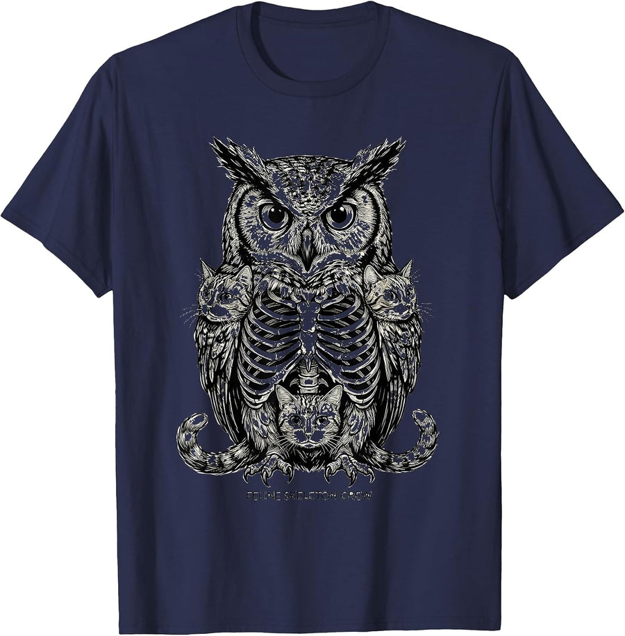 Feline Skeleton Crew Funny Halloween Cat Lover Humor T-Shirt - Navy Blue