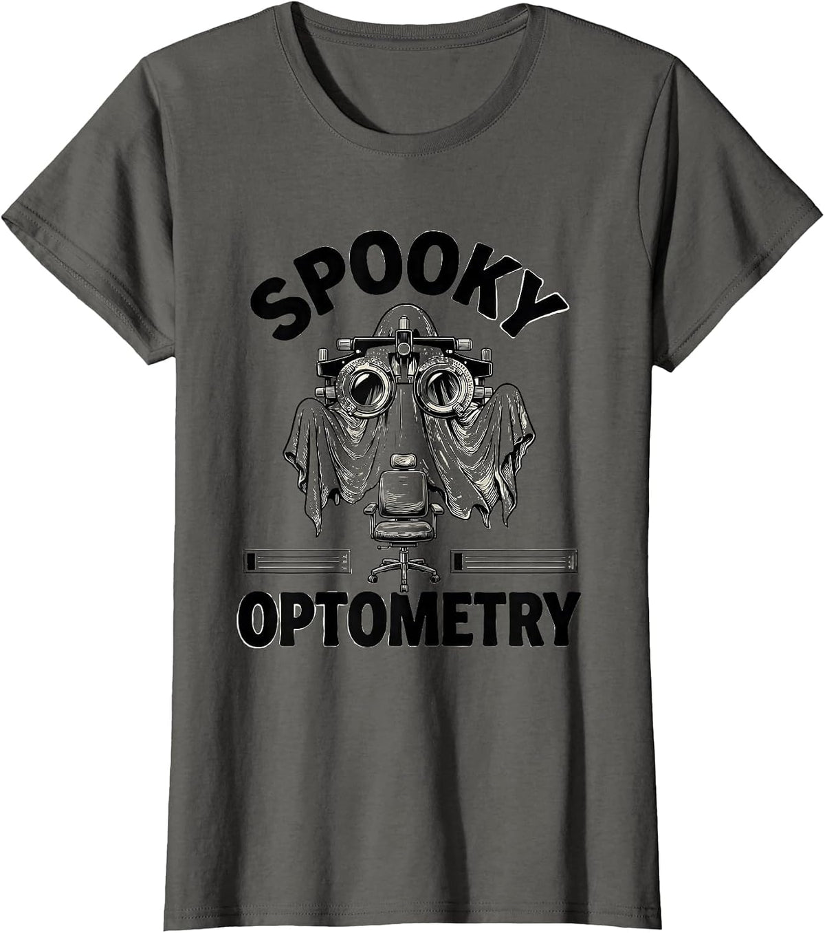 Women's Spooky Optometry Ghost Halloween Eye Doctor Optometrist T-Shirt - Asphalt Grey