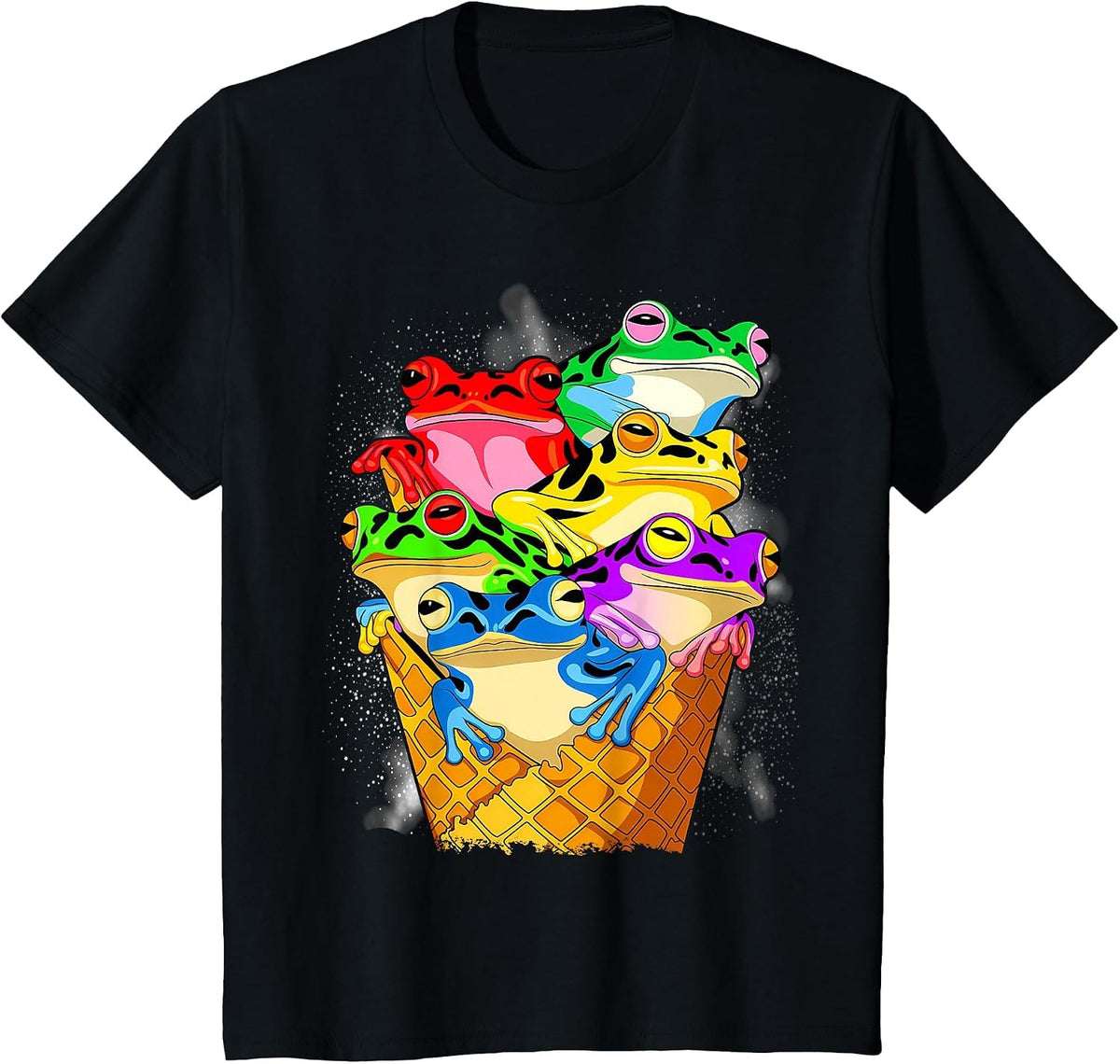 Funny Tree Climbing Frogs, Ice Cream in A Waffle T-Shirt - Black