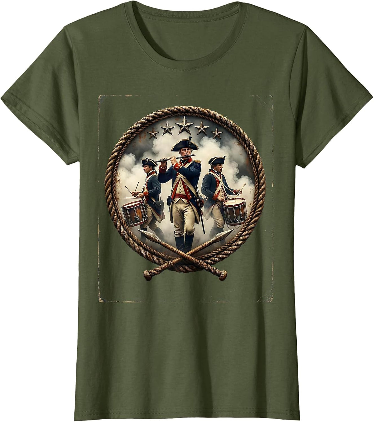 Women's 250th Anniversary USA Fife and Drum March T-Shirt - Olive Green