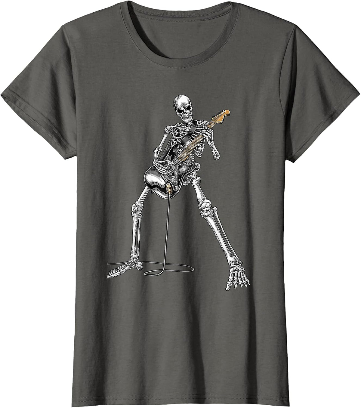 Halloween Skeleton Playing Guitar Rock and Roll Band Tees T-Shirt - Asphalt Grey