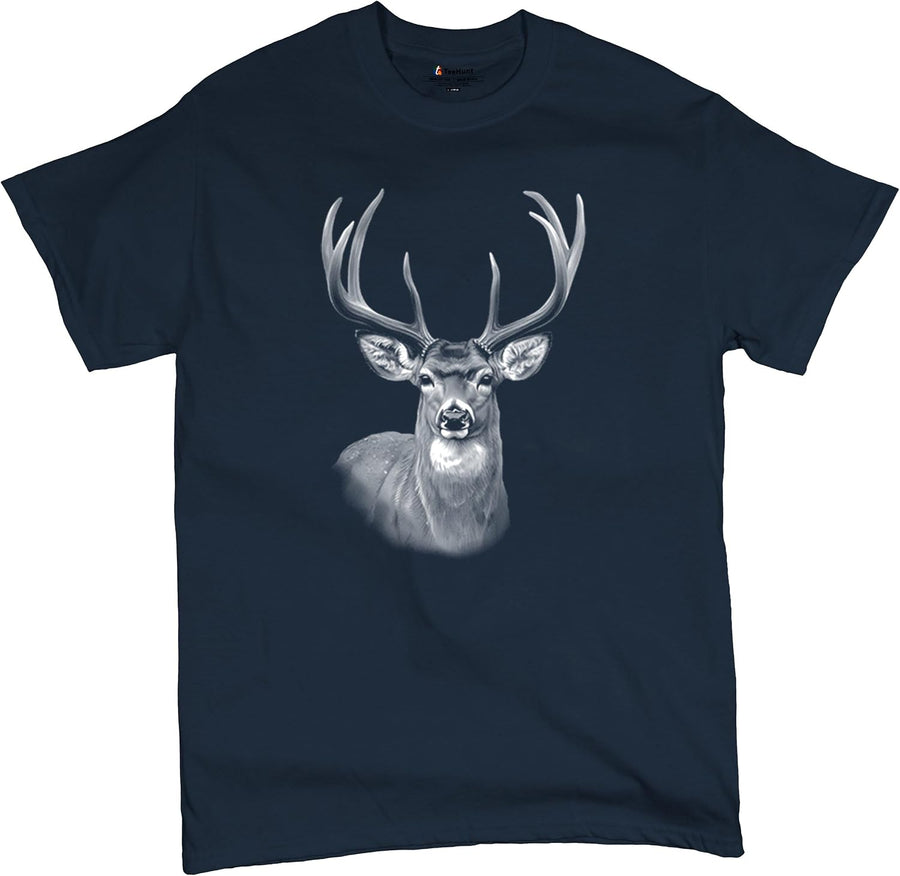 Deer Portrait Men's T-Shirt Monochrome Buck Head Nature Whitetail Wildlife Antlers Forest Rustic Hunt Trophy Men's Tee - 1