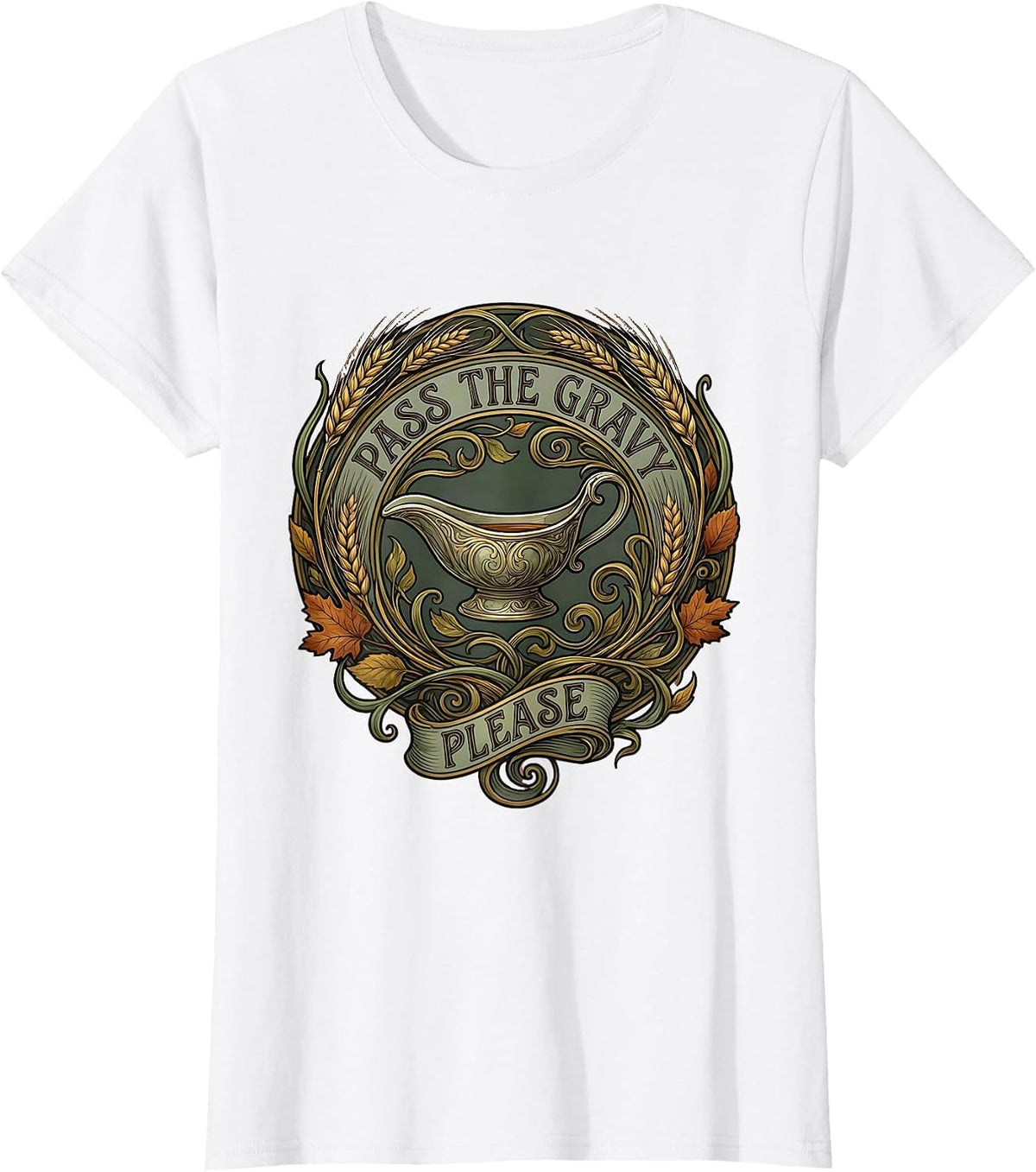 Women's Pass the Gravy Please Thanksgiving Design T-Shirt - White