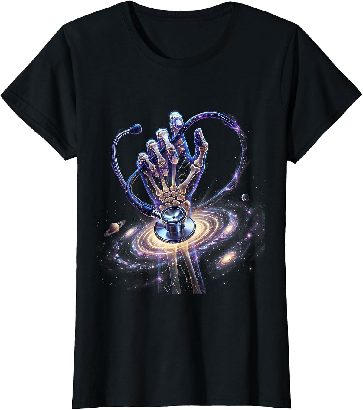 Women's Skeletal Hand Stethoscope Radiology Graphic T-Shirt - Black