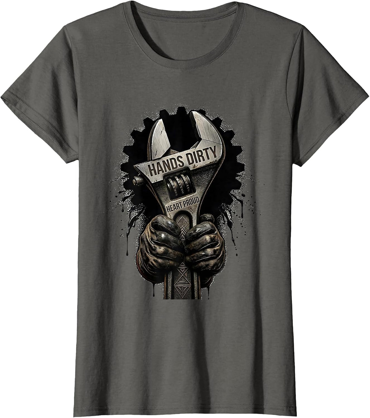 Women's Hands Dirty Heart Proud Pit Crew Racing Design T-Shirt - Asphalt Grey