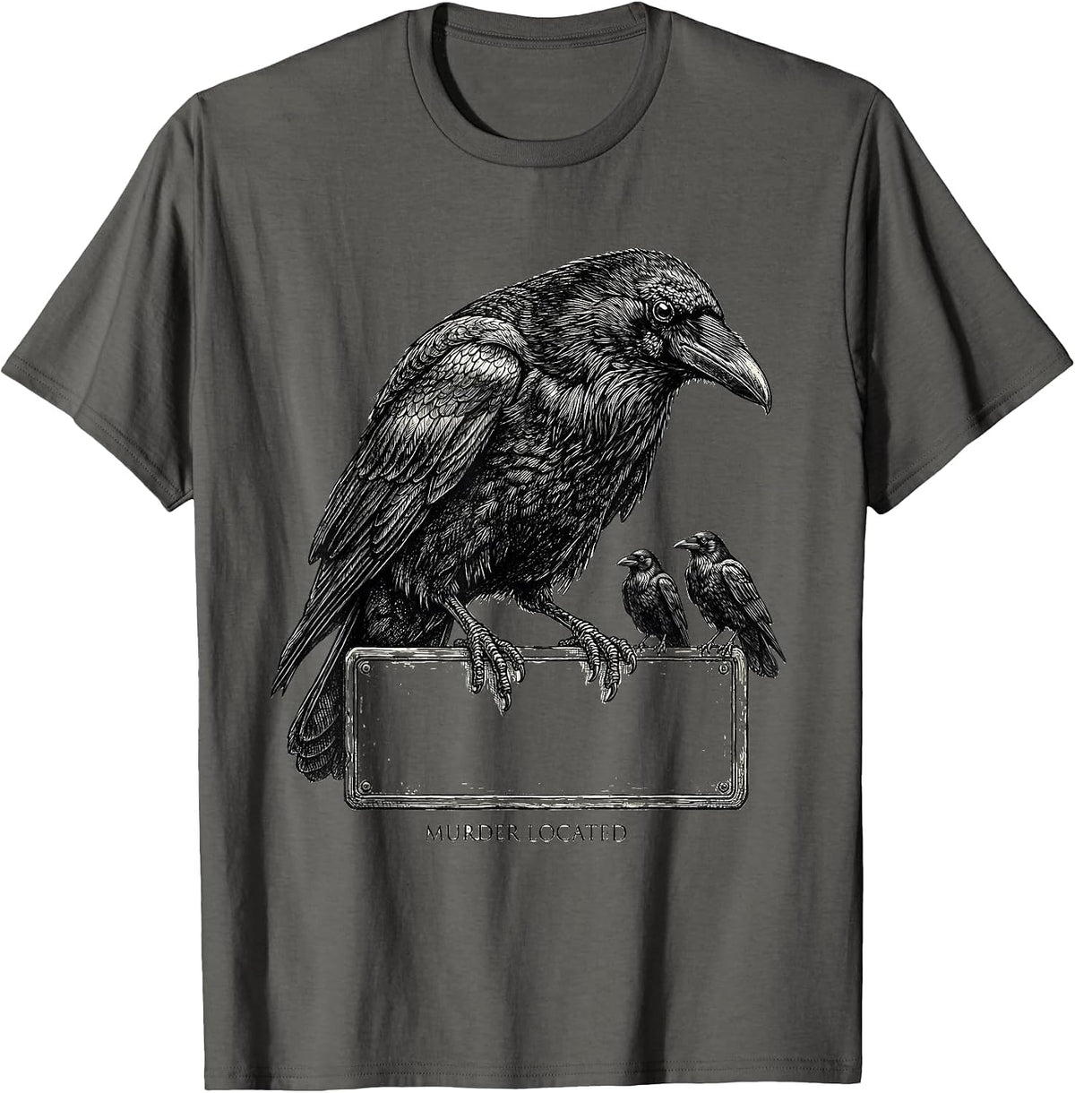 Murder Located Dark Humor Crow Raven Bird Lover Gothic T-Shirt - Asphalt Grey