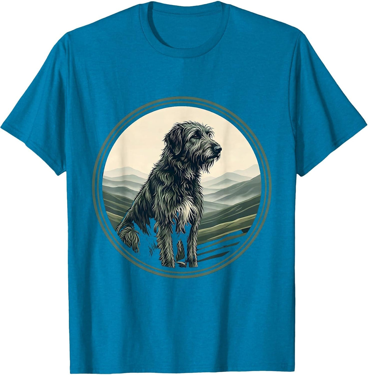 Irish Wolfhound Misty Hills Illustration T-Shirt - Sapphire Blue