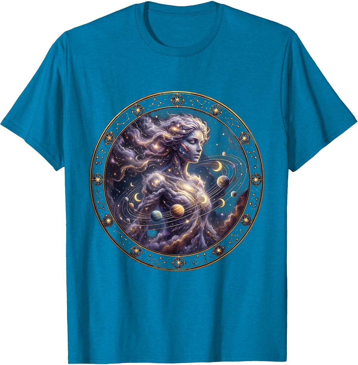 Virgo Celestial Woman Planets Astrology Design T-Shirt - Sapphire Blue