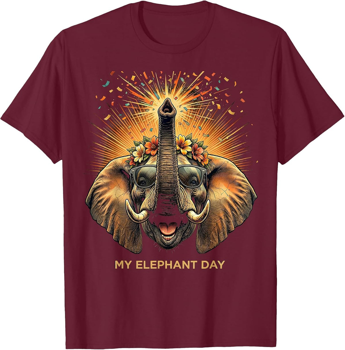 My Elephant Day Vintage Boho Elephant Lover Summer T-Shirt - Burgundy