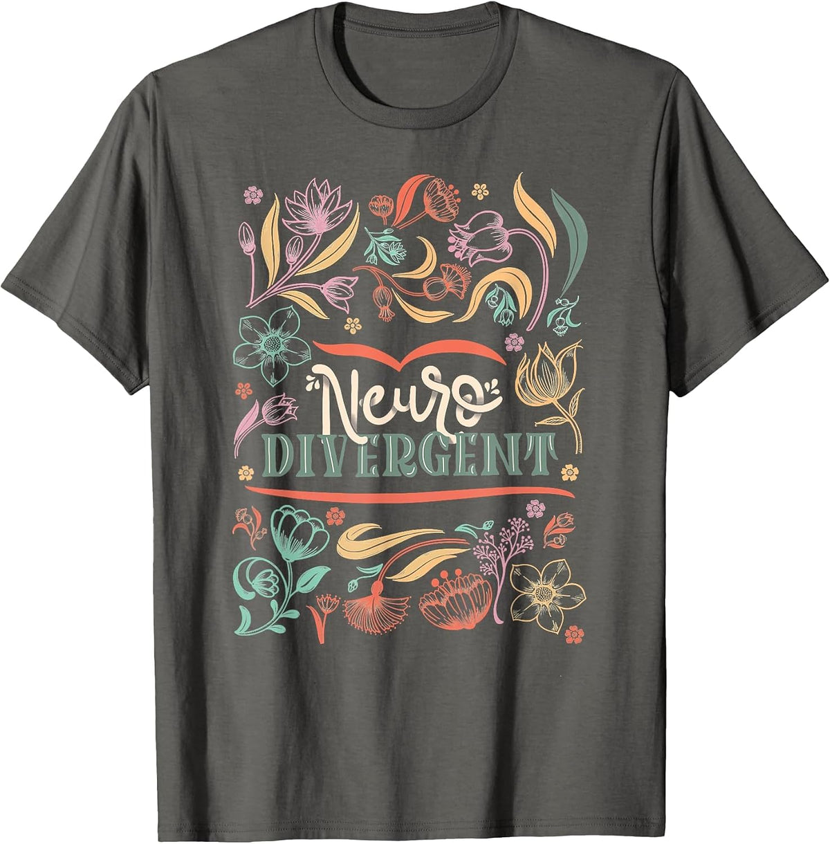 Floral Neurodivergent Autism Awareness T-Shirt - Asphalt Grey