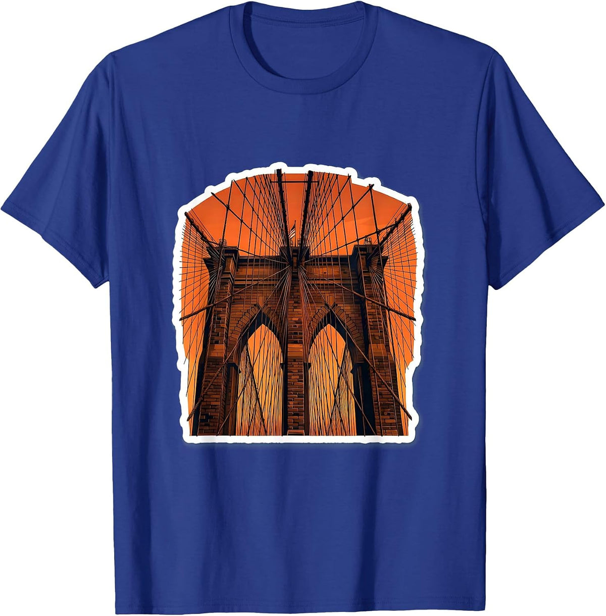 Men's Brooklyn Bridge Sunset Cables New York Art T-Shirt - Royal Blue