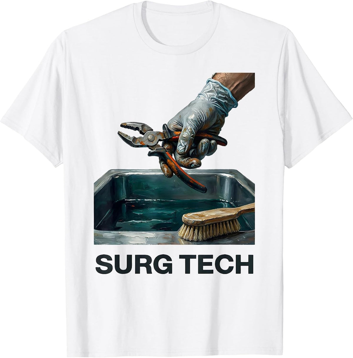 Men's Gloved Hand Surgical Tech Humor Appreciation Gift T-Shirt - White