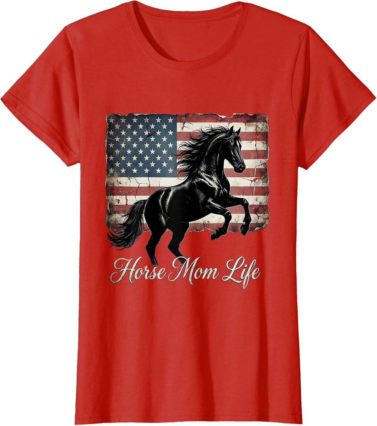 Horse Mom Life Graphic Design T-Shirt - Red