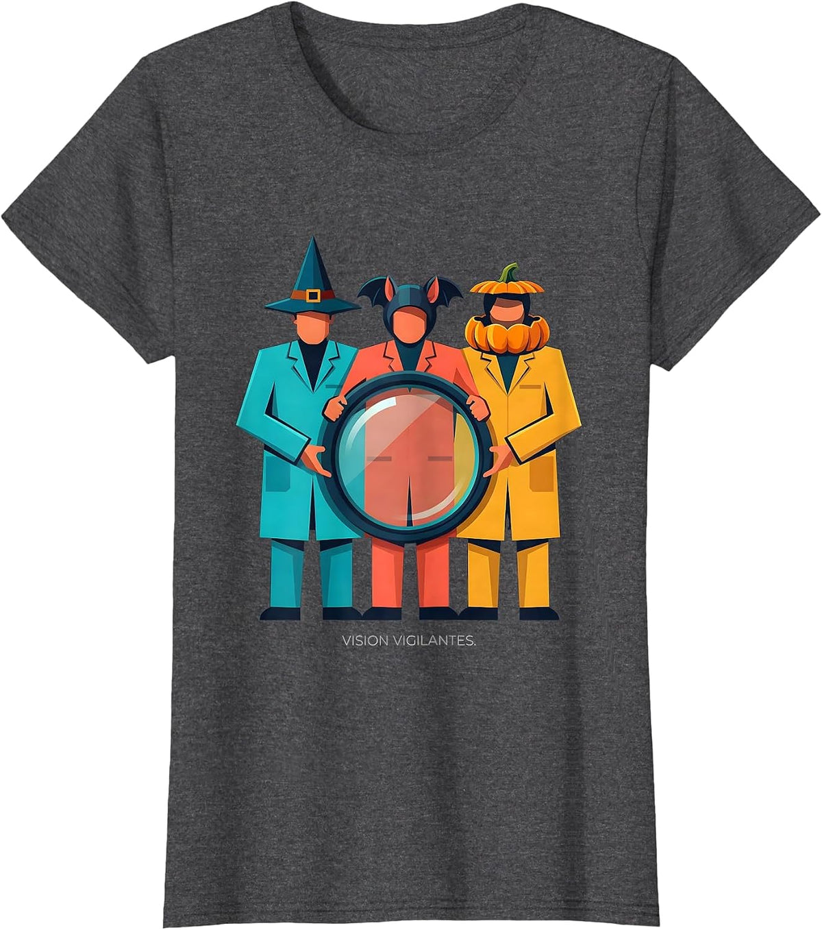 Women's Vision Vigilantes Flat Vector Halloween Optometrist Eye T-Shirt - Dark Heather Grey