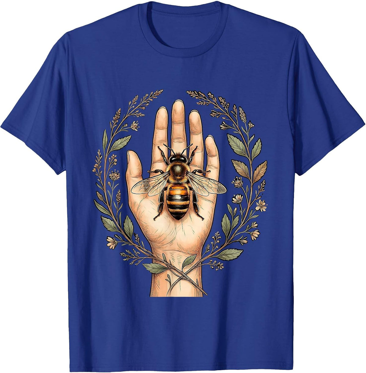 Bee Kindness Gentle Landing on Open Palm Design T-Shirt - Royal Blue