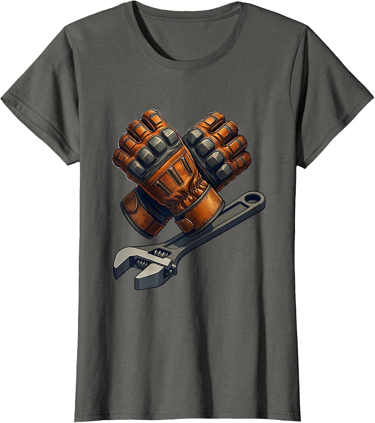 Women's Pit Crew Racing Gloves and Lug Wrench Graphic T-Shirt - Asphalt Grey
