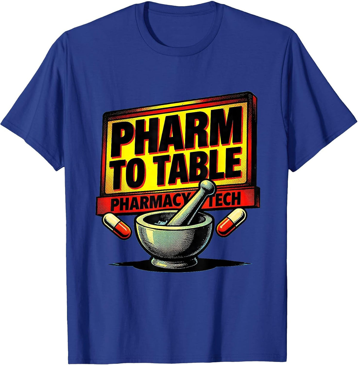 Pharm To Table Pharmacy Tech Pop Art Pharmacy Crew Halloween T-Shirt - Royal Blue