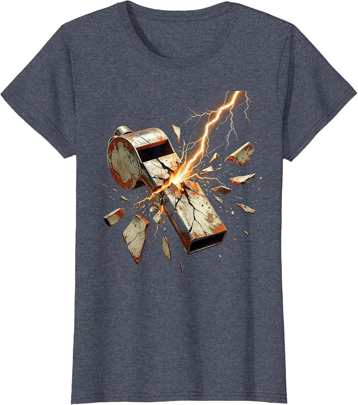 Women's Rugby Referee Whistle Lightning Bolt Graphic T-Shirt - Heather Blue