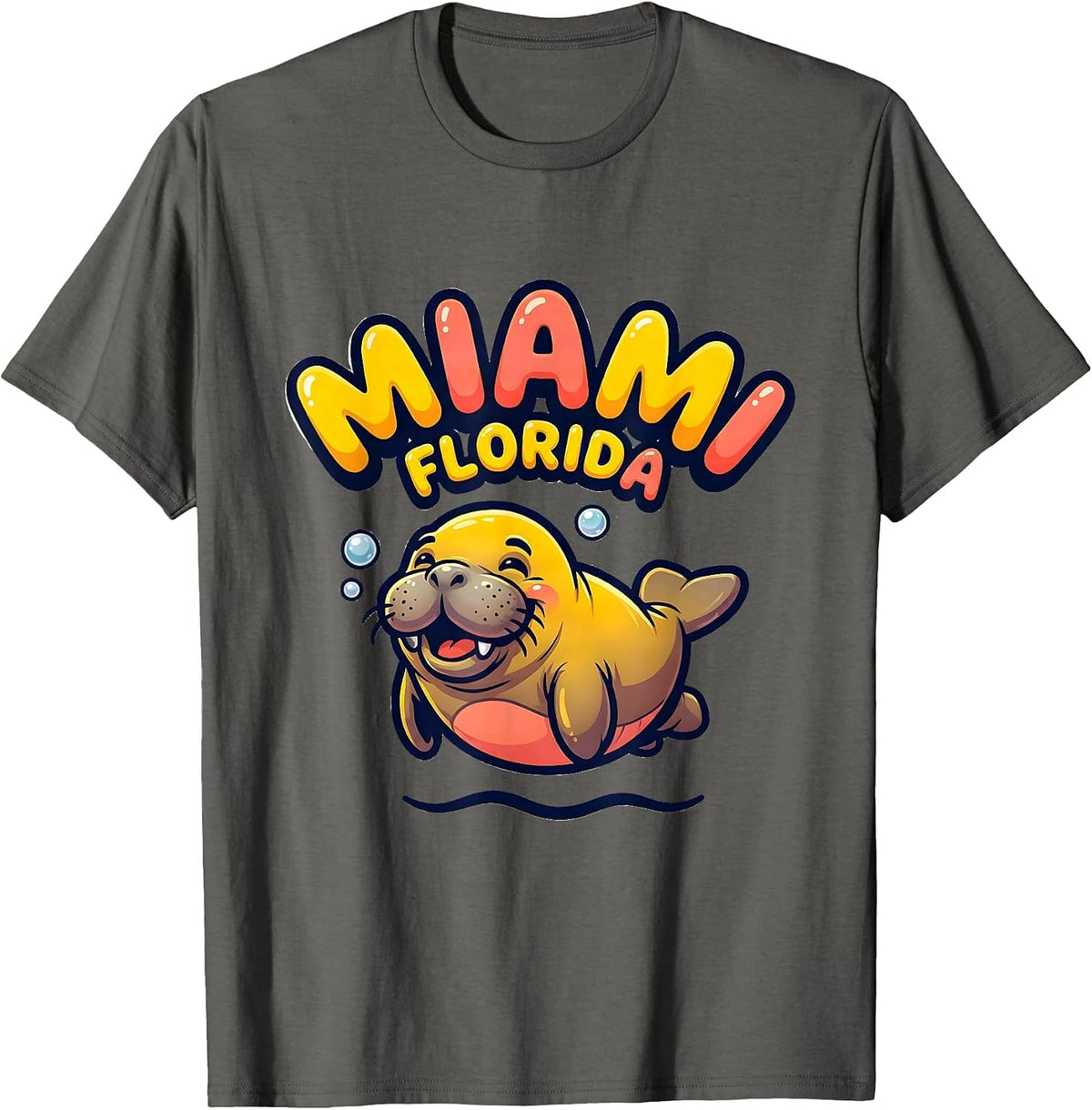 Miami, Florida Cartoon Retro City Pride Graphic T-Shirt - Asphalt Grey