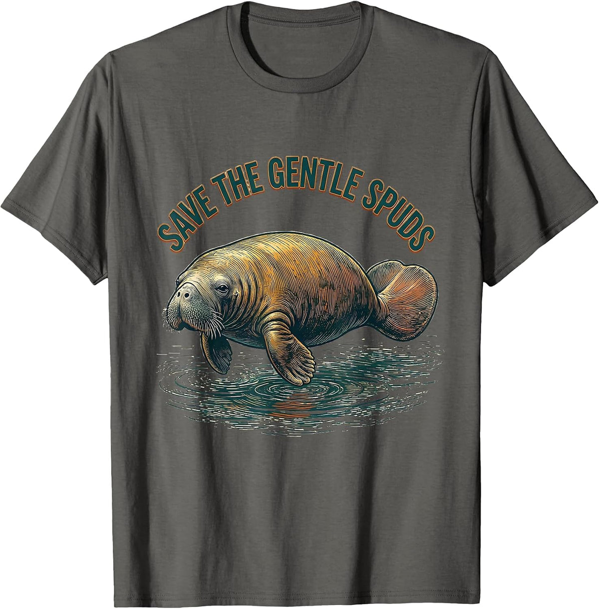 Save The Gentle Spuds Funny Manatee Lover Florida Wildlife T-Shirt - Asphalt Grey