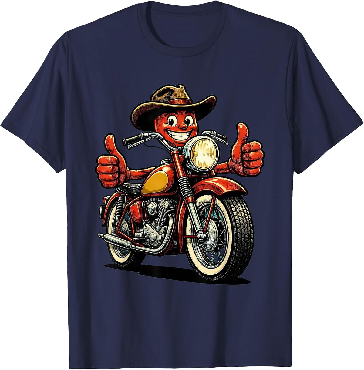 Men's Vintage Classic Motorcycle Chrome Details Side View T-Shirt - Navy Blue