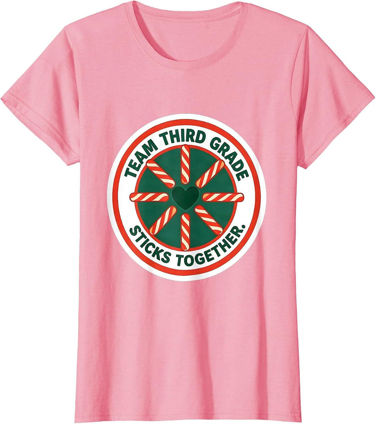 Women's Team Third Grade Sticks Together Christmas Candy Cane T-Shirt - Pink