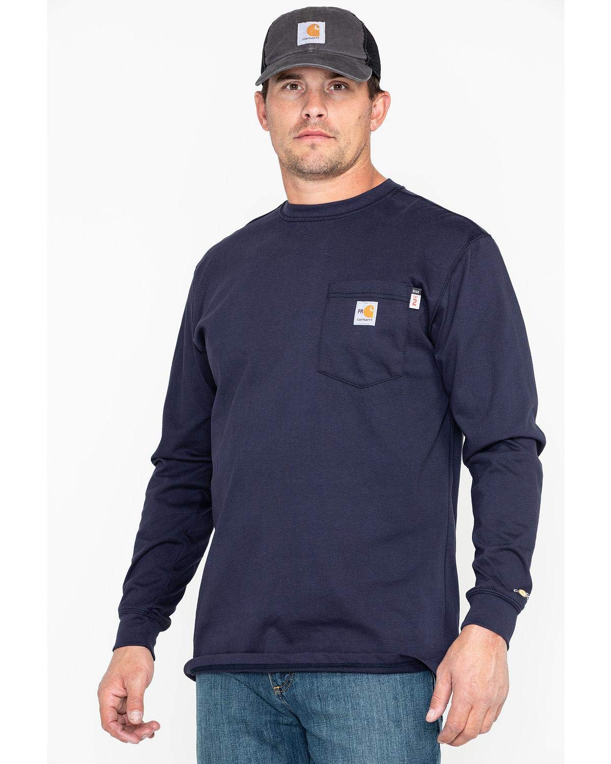 Carhartt Men's 100235 Flame-Resistant Force® Long Sleeve Cotton T-Shirt Medium Dark Navy - As Pictured