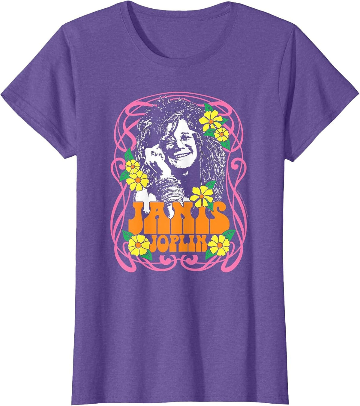 Janis Joplin - Flowers T-Shirt - Purple Heather