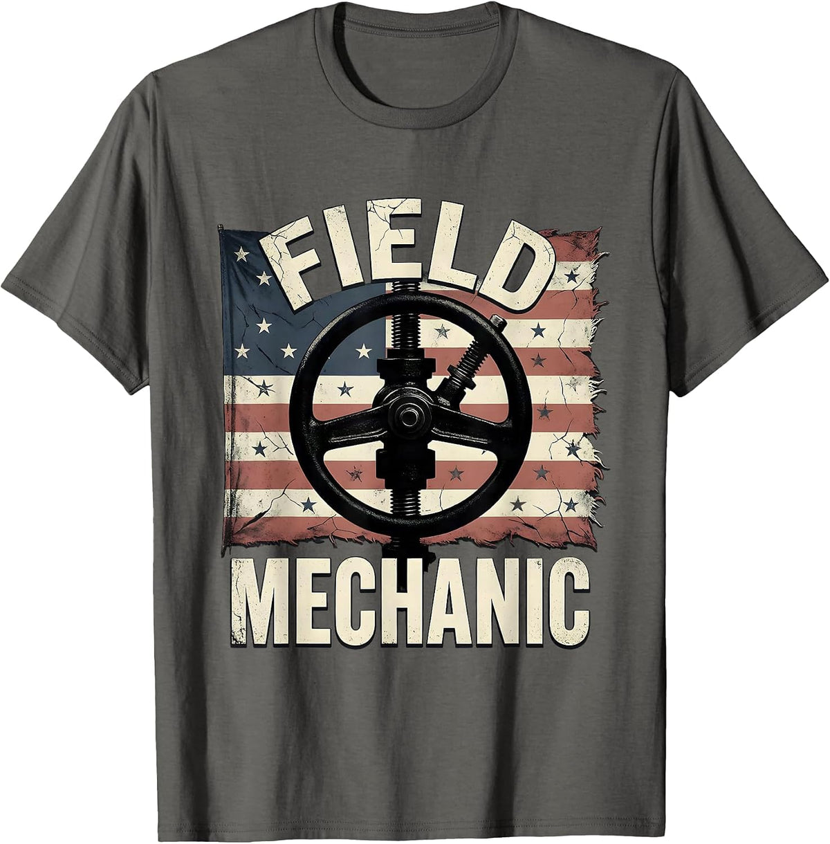 Men's Field Mechanic Distressed American Flag Mechanic Gift T-Shirt - Asphalt Grey