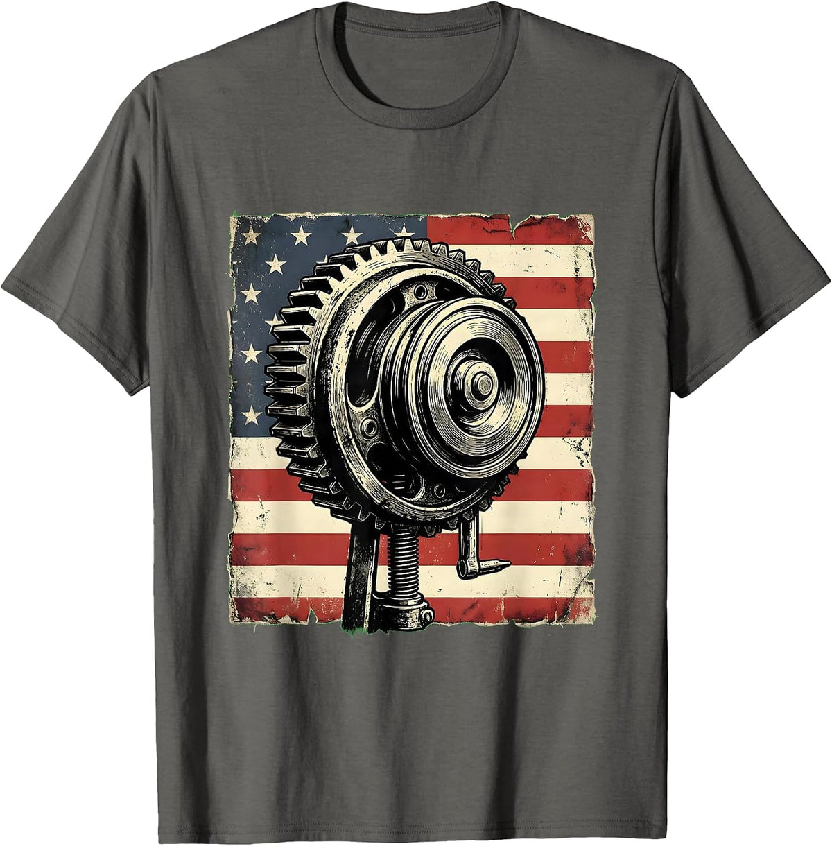 Men's Three-Jaw Gear Puller Patriotic Mechanic Oilfield Worker T-Shirt - Asphalt Grey